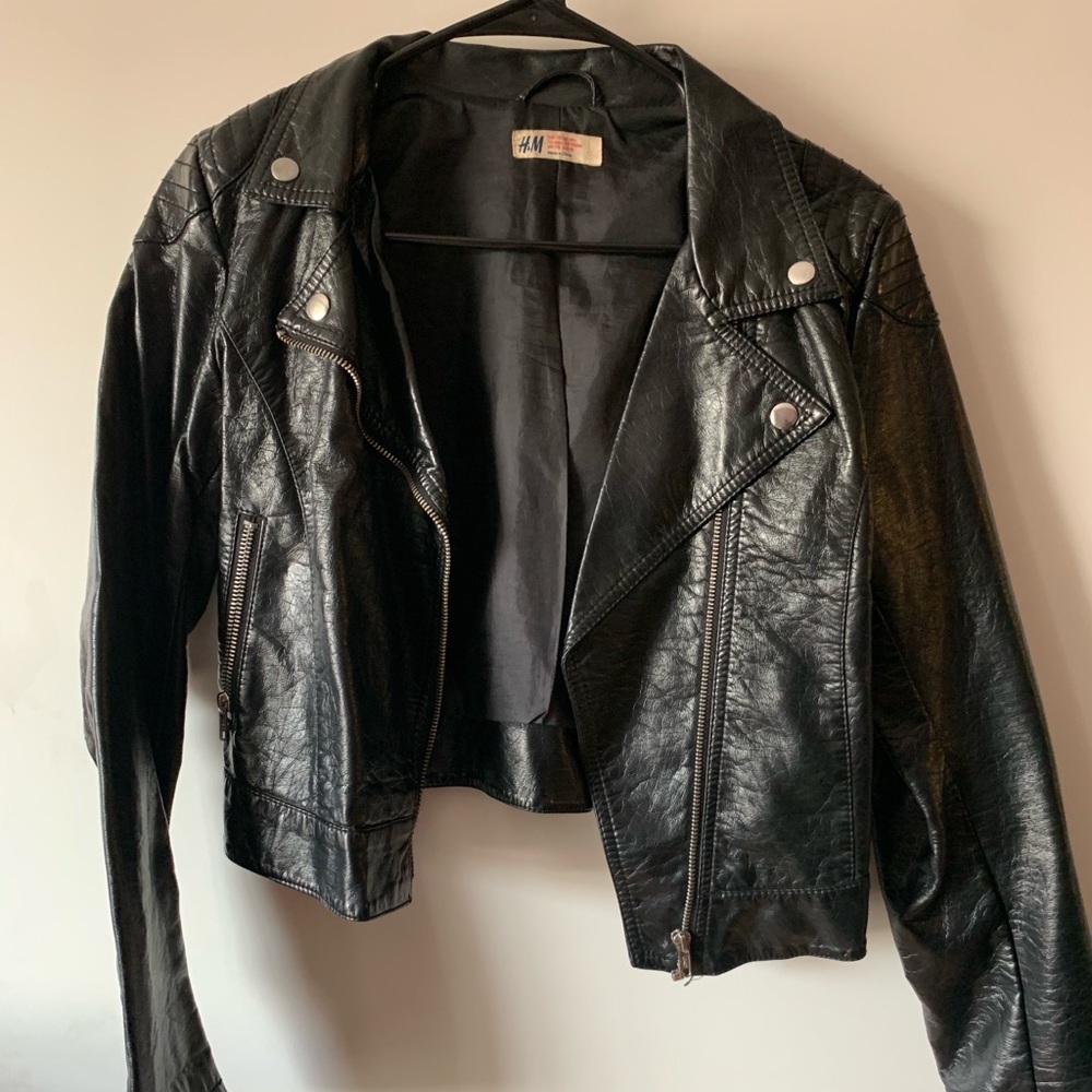 Cropped Motorcycle Style Faux Leather Jacket(Kids)